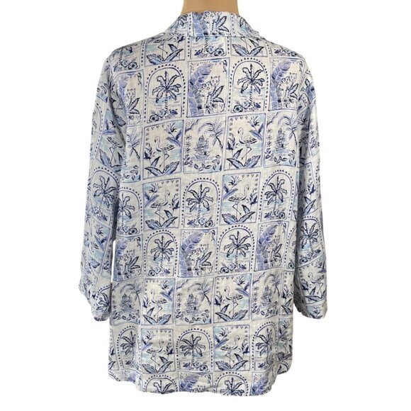 New C & C California Beachy Tunic Top Blouse Size 1X Linen Blue White - Picture 4 of 7